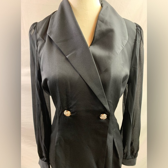 Black Shawl Collar Sheer Sleeve Blazer - Picture 7 of 9
